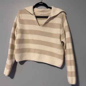 moon & madison Cream and Tan V-Neck Sweater